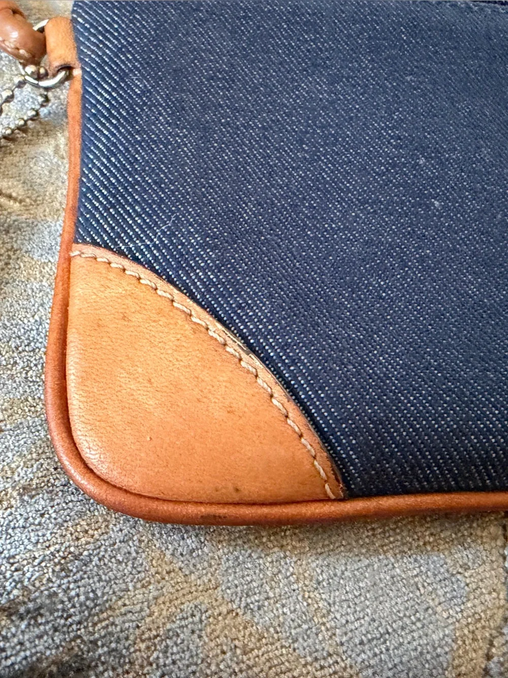 Coach Denim and Tan Leather Wristlet